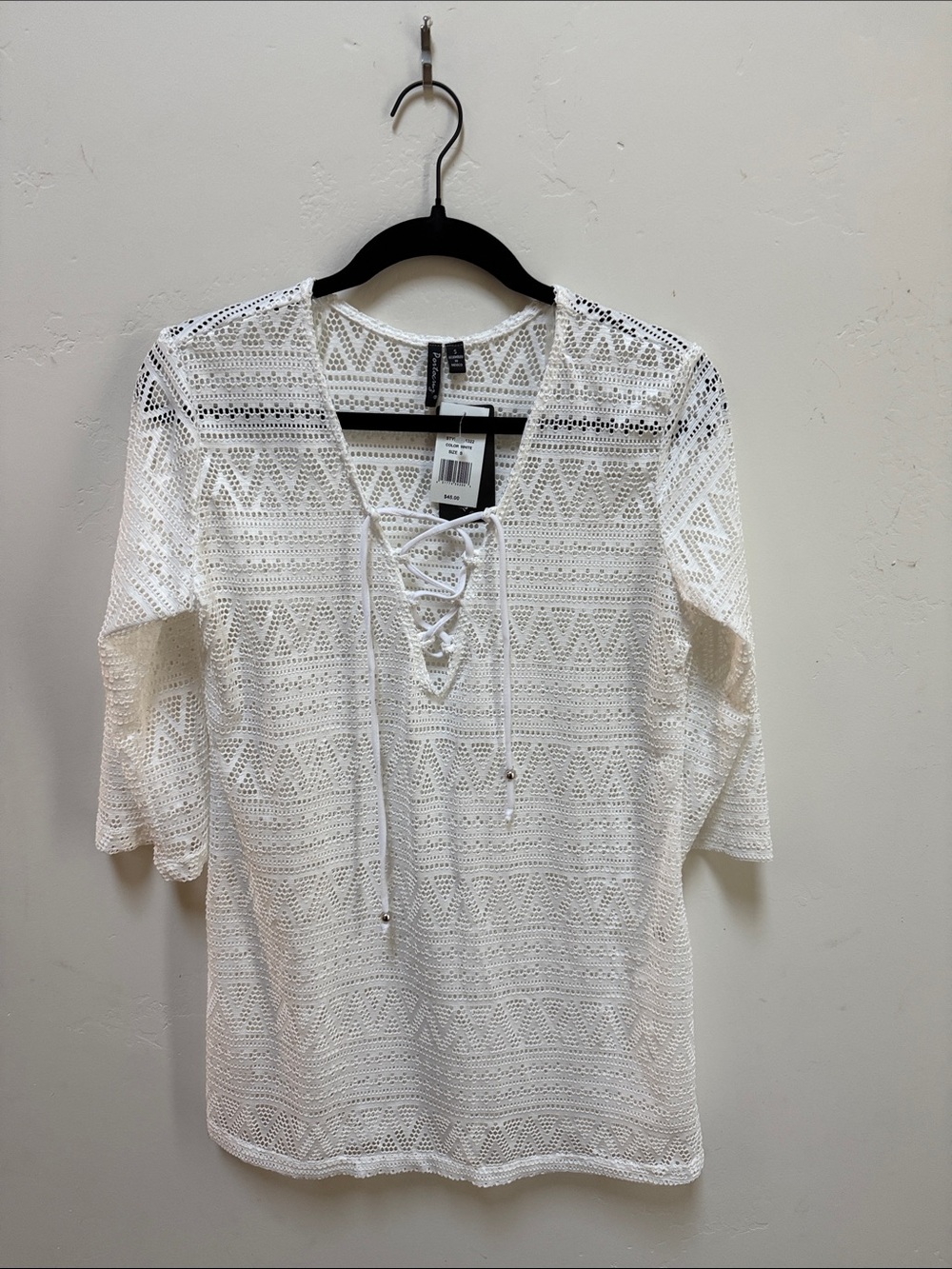 White Crochet Lace-Up Women's Swim Coverup